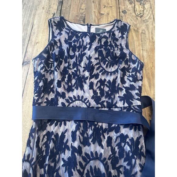 Adrianna Papell Dress Size 2 Navy Blue Lace Formal Sleeveless Evening Gown Maxi - Picture 10 of 16